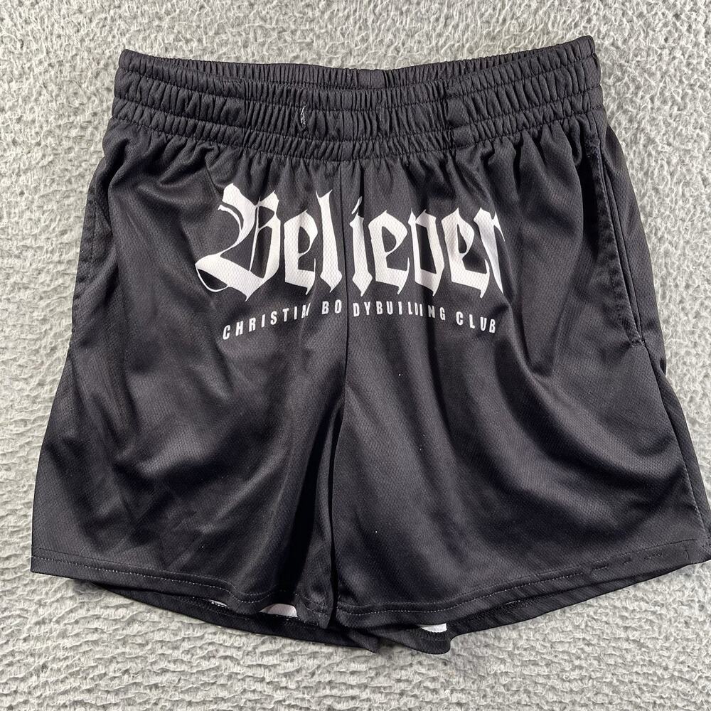Saint Kaizen Believer Christian Bodybuilding Club Gym Shorts Black XS 5" Inseam